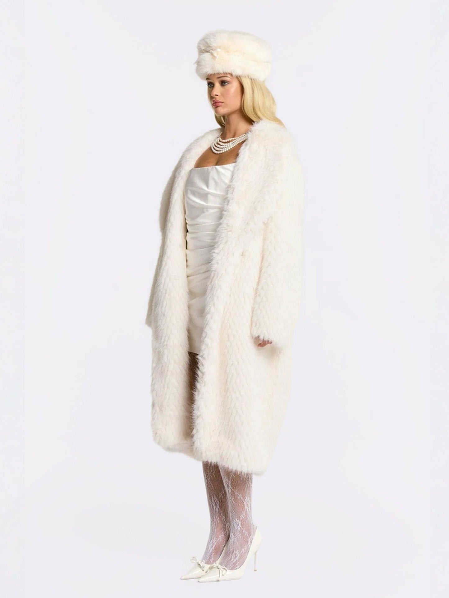 Nana Jacqueline Marisa Fur Coat: White Coat for Winter Cocktail Party White
