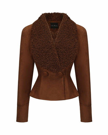 Nana Jacqueline Celine Suede Coat: Brown Suede Coat for Fall Evening Outfit Brown
