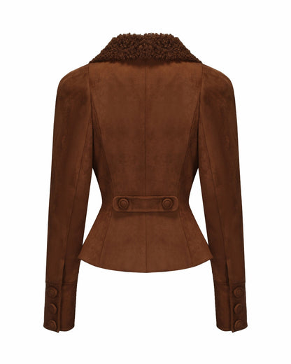 Nana Jacqueline Celine Suede Coat: Brown Suede Coat for Fall Evening Outfit Brown