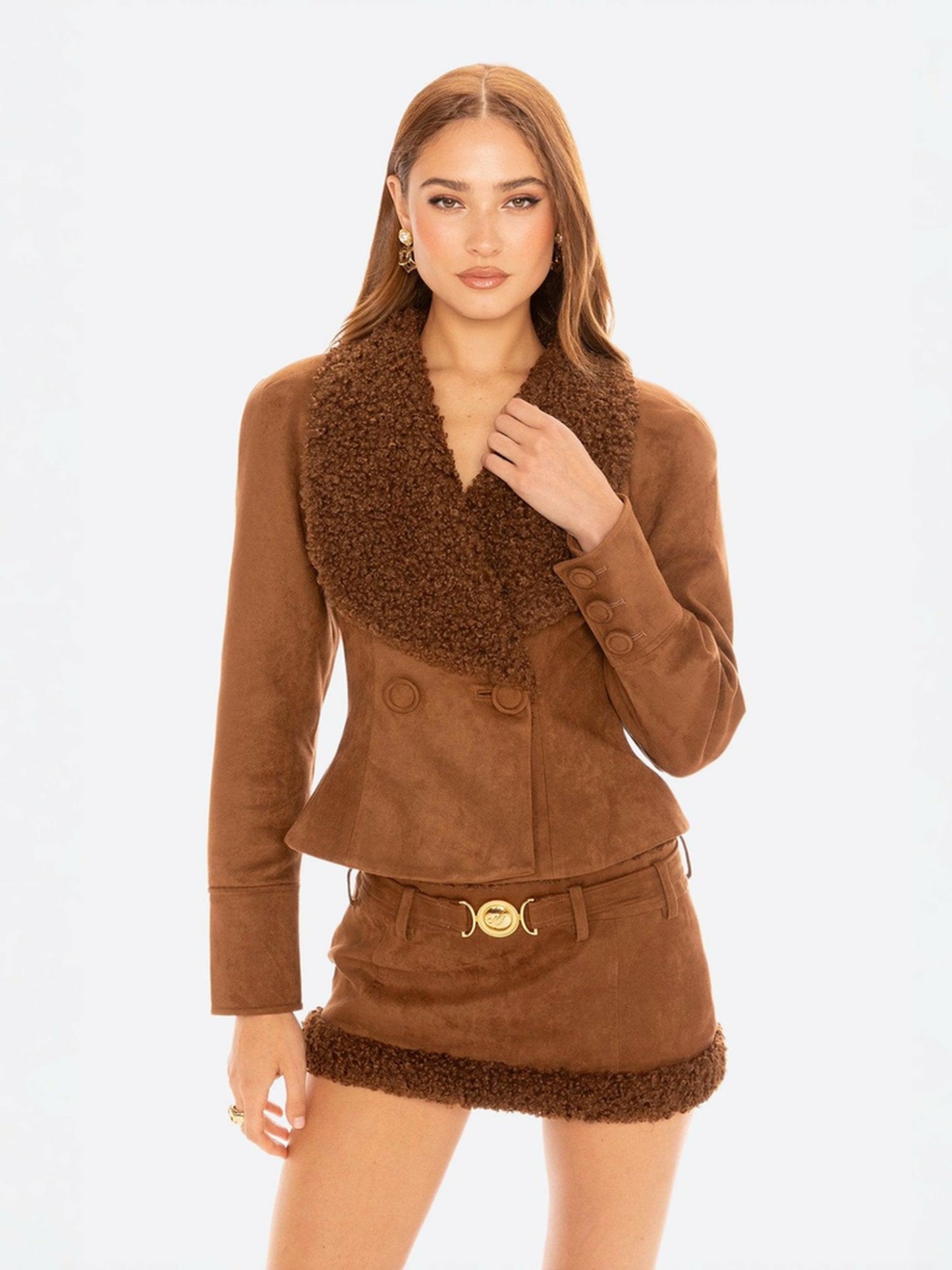 Nana Jacqueline Celine Suede Coat: Brown Suede Coat for Fall Evening Outfit Brown