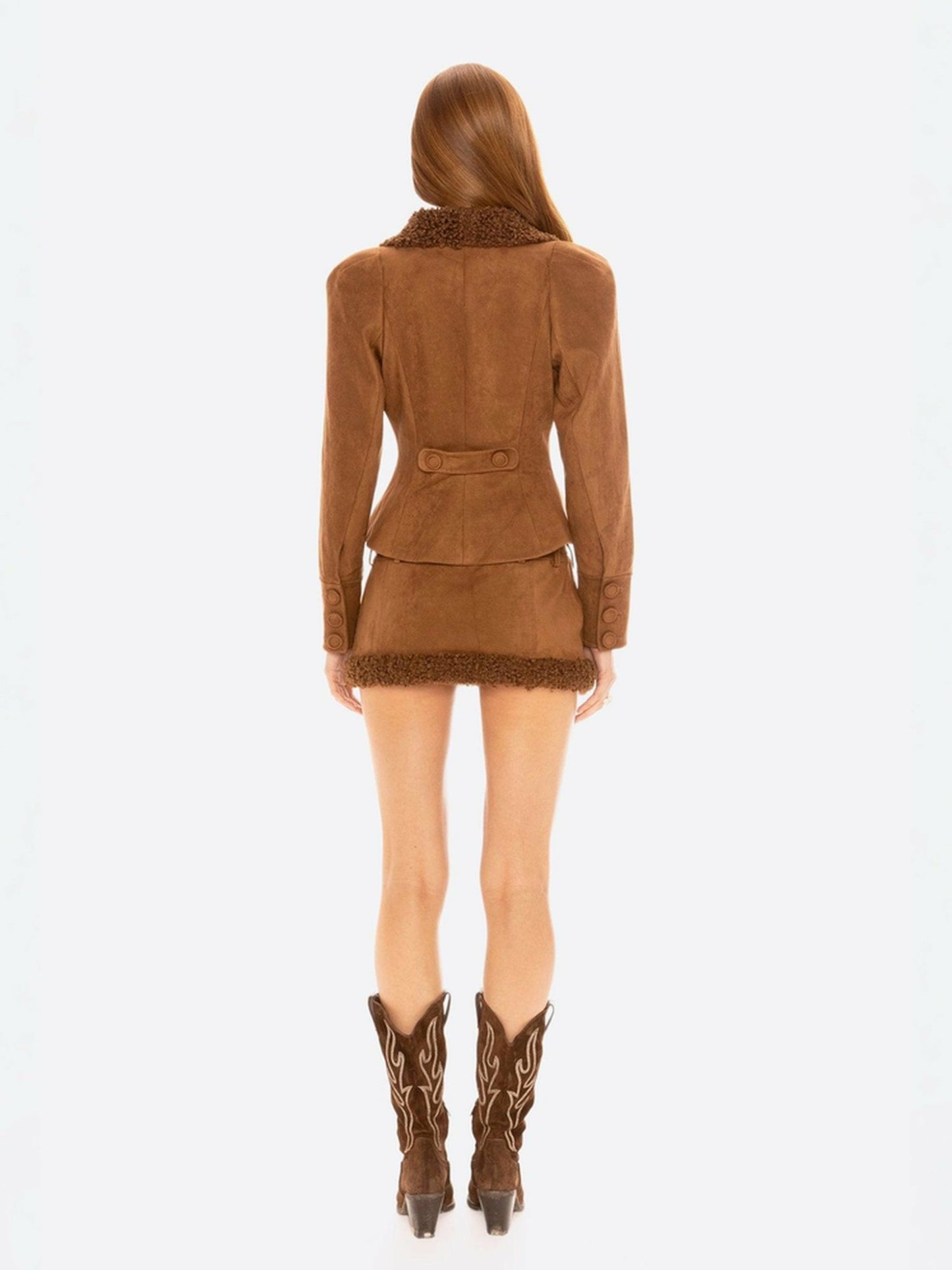 Nana Jacqueline Celine Suede Coat: Brown Suede Coat for Fall Evening Outfit Brown