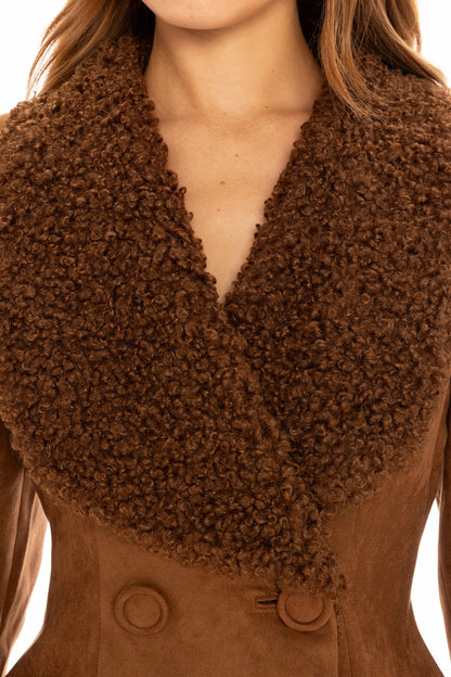 Nana Jacqueline Celine Suede Coat: Brown Suede Coat for Fall Evening Outfit Brown
