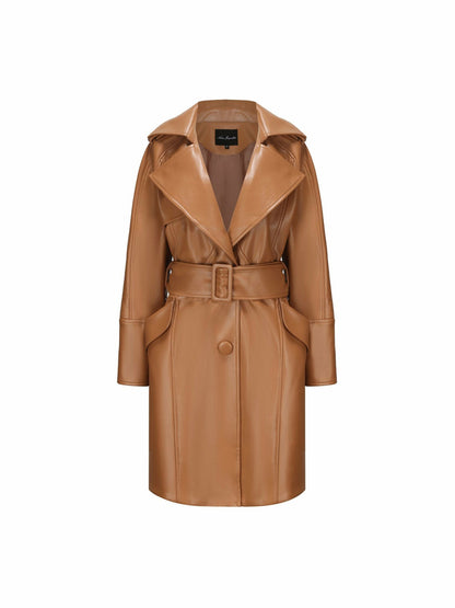 Nana Jacqueline Keira Leather Trench Coat: Brown Trench Coat for Fall Outfits Brown