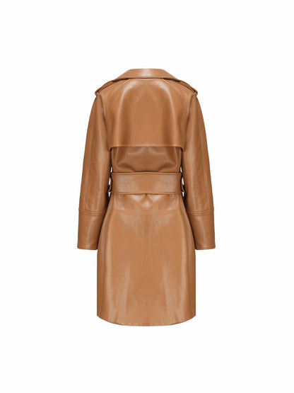 Nana Jacqueline Keira Leather Trench Coat: Brown Trench Coat for Fall Outfits Brown
