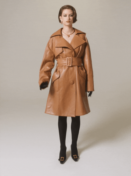 Nana Jacqueline Keira Leather Trench Coat: Brown Trench Coat for Fall Outfits Brown