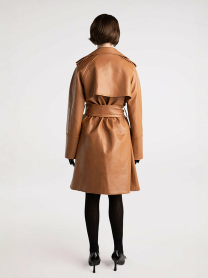 Nana Jacqueline Keira Leather Trench Coat: Brown Trench Coat for Fall Outfits Brown