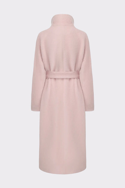 Nana Jacqueline Audrey Long Coat: Pink Wool Coat for Winter Wedding Guest Pink