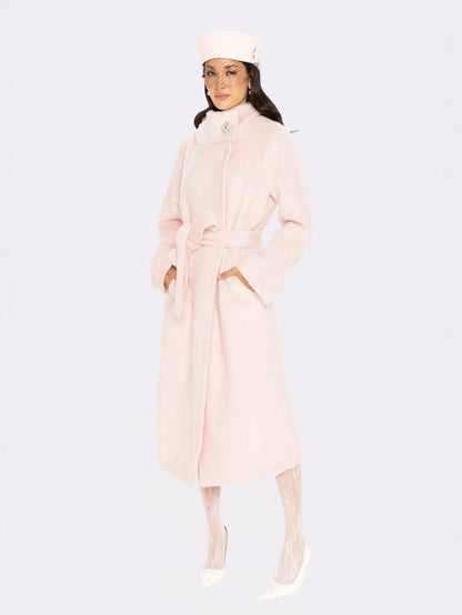 Nana Jacqueline Audrey Long Coat: Pink Wool Coat for Winter Wedding Guest Pink