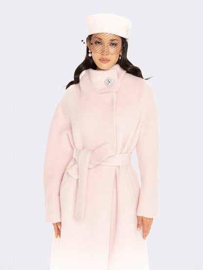 Nana Jacqueline Audrey Long Coat: Pink Wool Coat for Winter Wedding Guest Pink