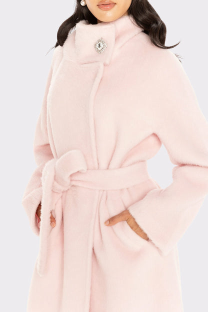 Nana Jacqueline Audrey Long Coat: Pink Wool Coat for Winter Wedding Guest Pink