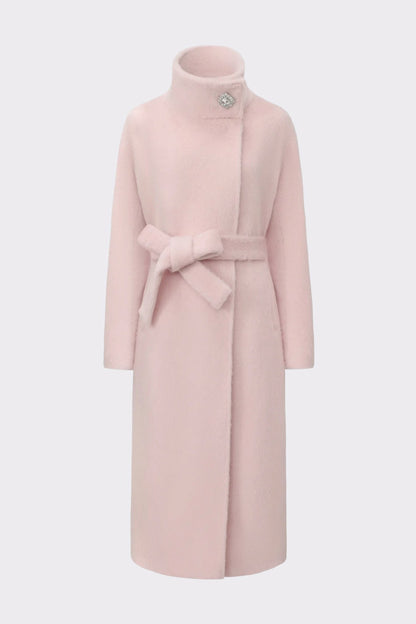 Nana Jacqueline Audrey Long Coat: Pink Wool Coat for Winter Wedding Guest Pink