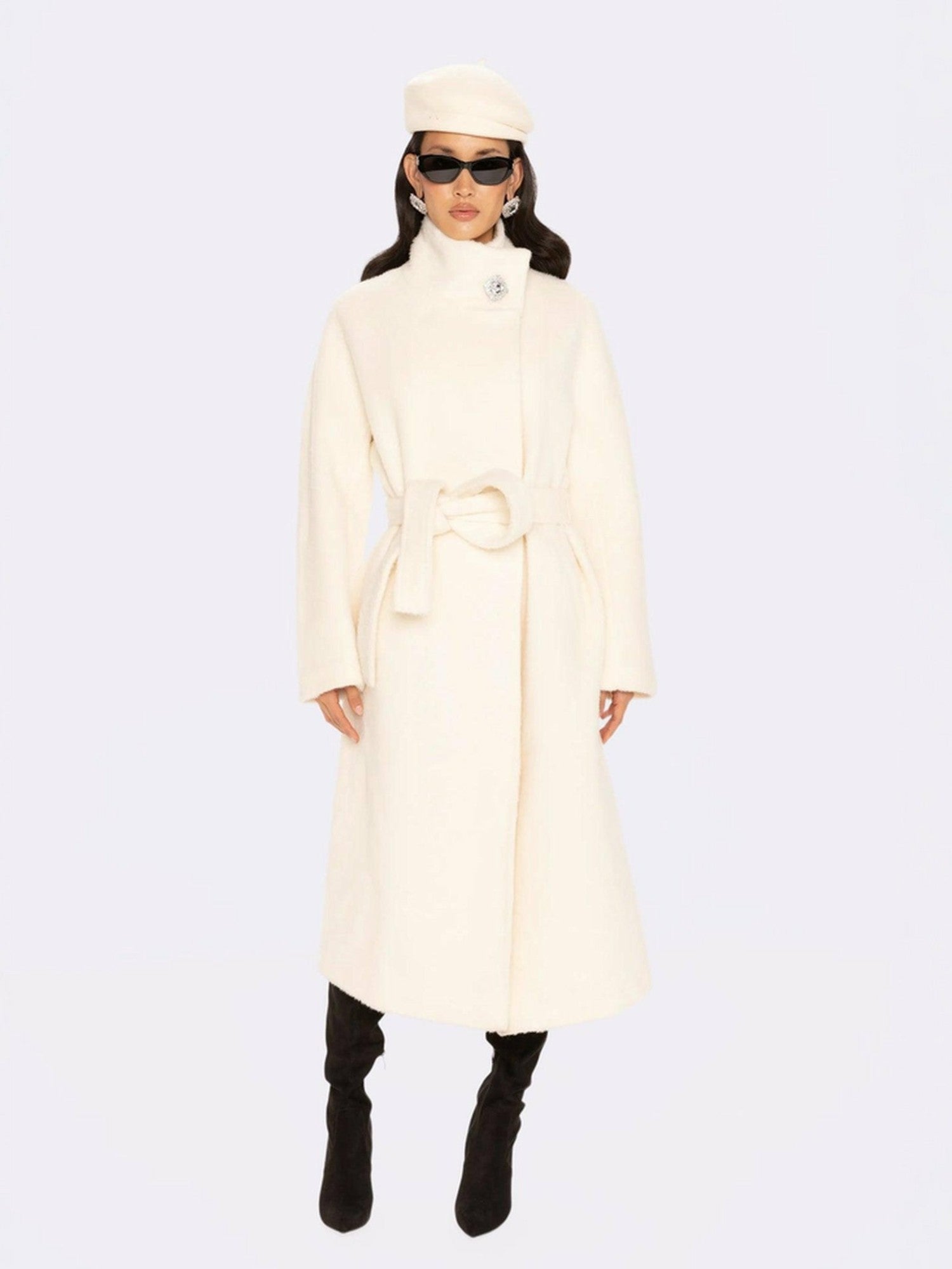 Nana Jacqueline Audrey Long Coat: Off White Coat for Winter Wedding Guest Off White
