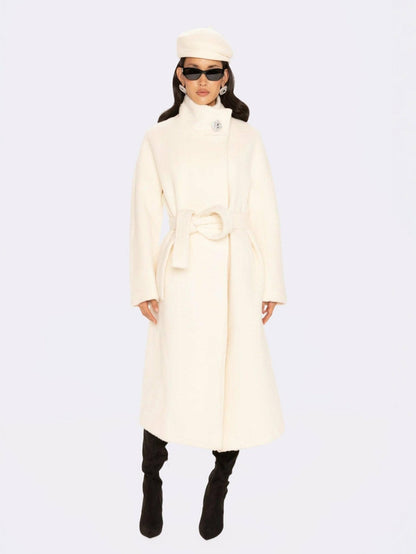 Nana Jacqueline Audrey Long Coat: Off White Coat for Winter Wedding Guest Off White