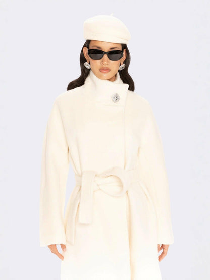 Nana Jacqueline Audrey Long Coat: Off White Coat for Winter Wedding Guest Off White