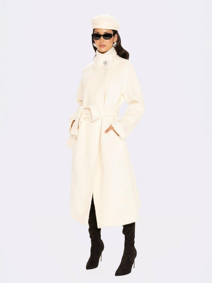 Nana Jacqueline Audrey Long Coat: Off White Coat for Winter Wedding Guest Off White