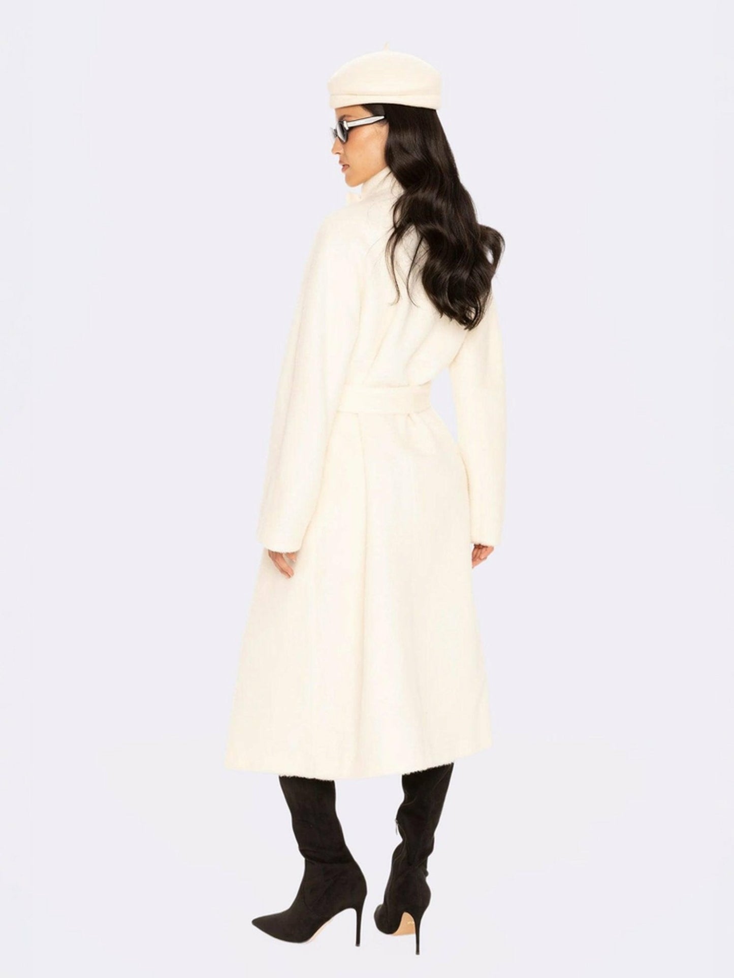 Nana Jacqueline Audrey Long Coat: Off White Coat for Winter Wedding Guest Off White