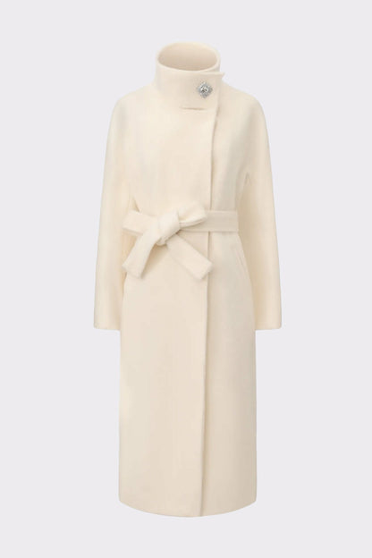 Nana Jacqueline Audrey Long Coat: Off White Coat for Winter Wedding Guest Off White