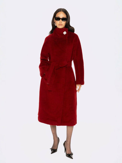 Nana Jacqueline Audrey Long Coat: Red Long Coat for Holiday Party Red