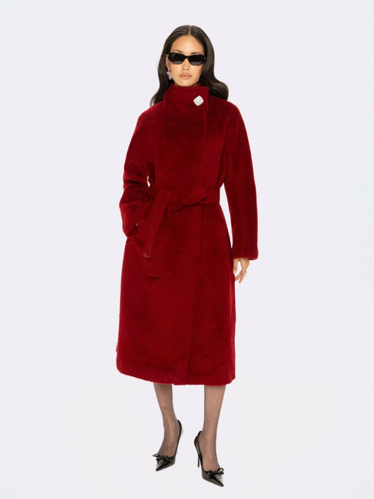 Nana Jacqueline Audrey Long Coat: Red Long Coat for Holiday Party Red