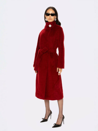 Nana Jacqueline Audrey Long Coat: Red Long Coat for Holiday Party Red