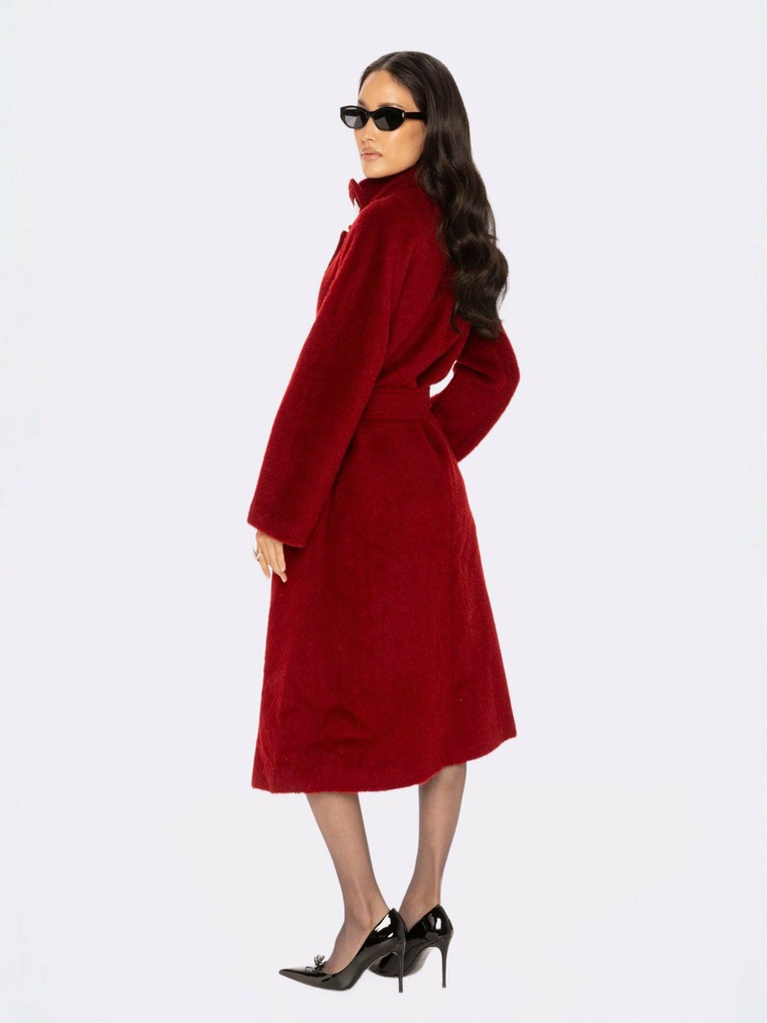 Nana Jacqueline Audrey Long Coat: Red Long Coat for Holiday Party Red