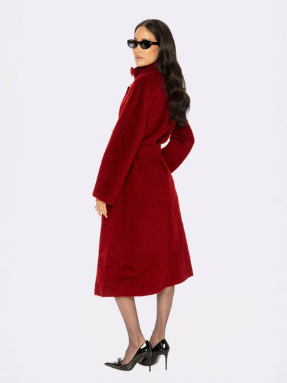 Nana Jacqueline Audrey Long Coat: Red Long Coat for Holiday Party Red