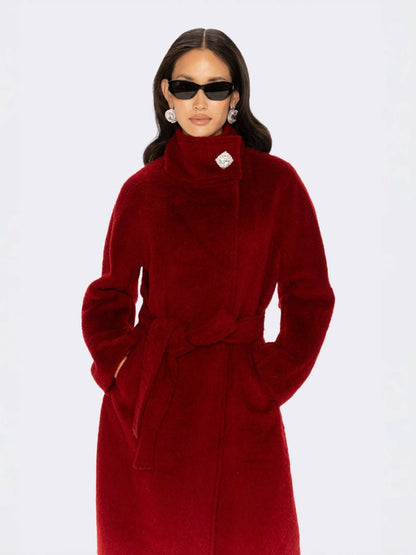 Nana Jacqueline Audrey Long Coat: Red Long Coat for Holiday Party Red