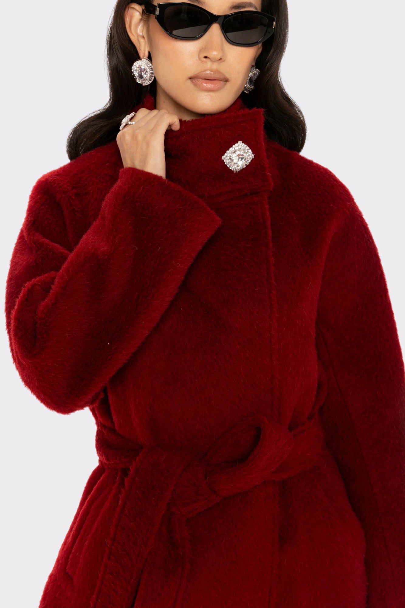 Nana Jacqueline Audrey Long Coat: Red Long Coat for Holiday Party Red