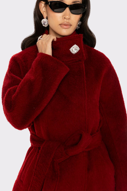 Nana Jacqueline Audrey Long Coat: Red Long Coat for Holiday Party Red