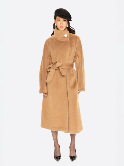 Nana Jacqueline Audrey Long Coat: Camel Long Coat for Winter Events Camel