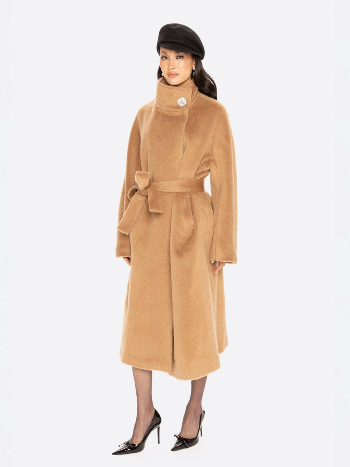 Nana Jacqueline Audrey Long Coat: Camel Long Coat for Winter Events Camel