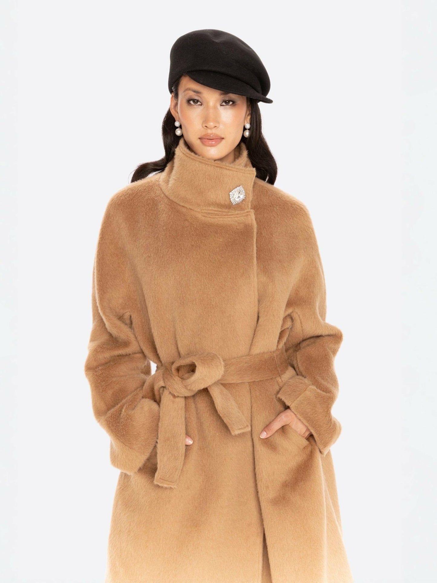 Nana Jacqueline Audrey Long Coat: Camel Long Coat for Winter Events Camel