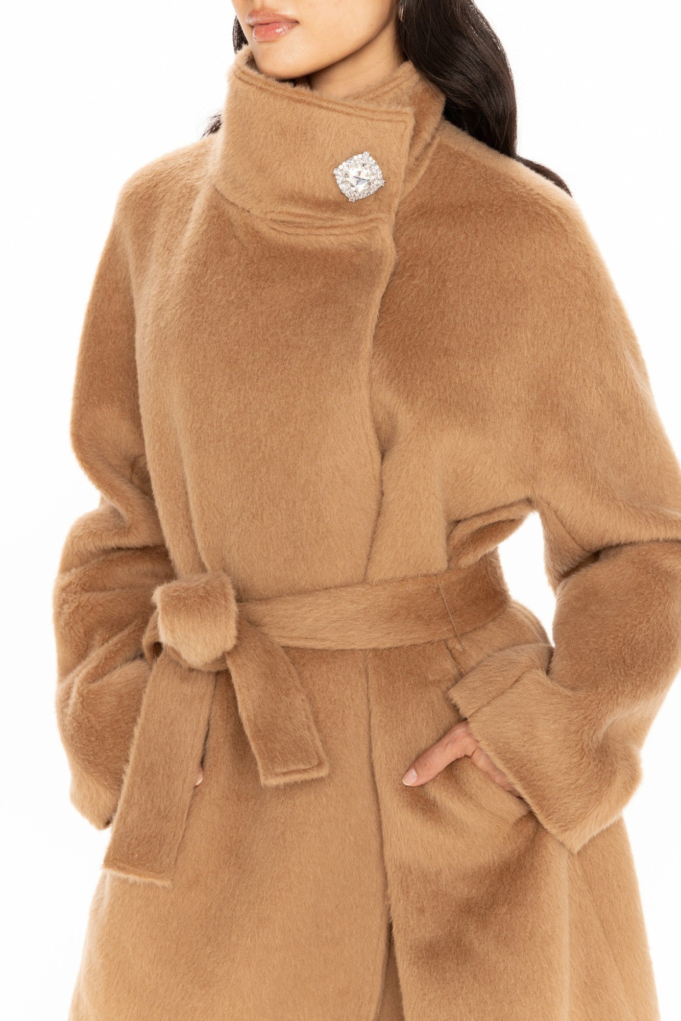 Nana Jacqueline Audrey Long Coat: Camel Long Coat for Winter Events Camel