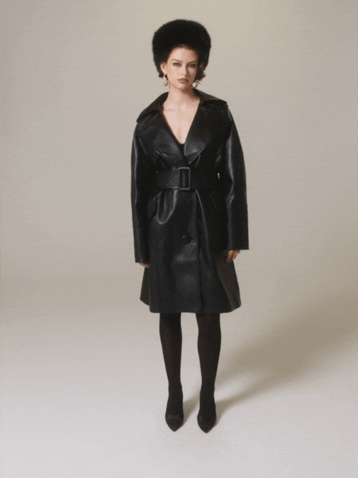 Nana Jacqueline Keira Leather Trench Coat: Black Trench Coat for Date Night Black
