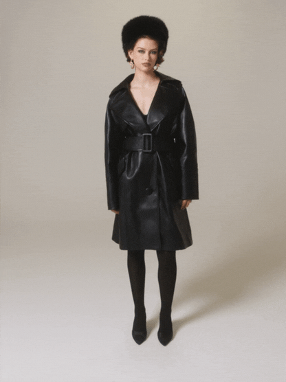 Nana Jacqueline Keira Leather Trench Coat: Black Trench Coat for Date Night Black