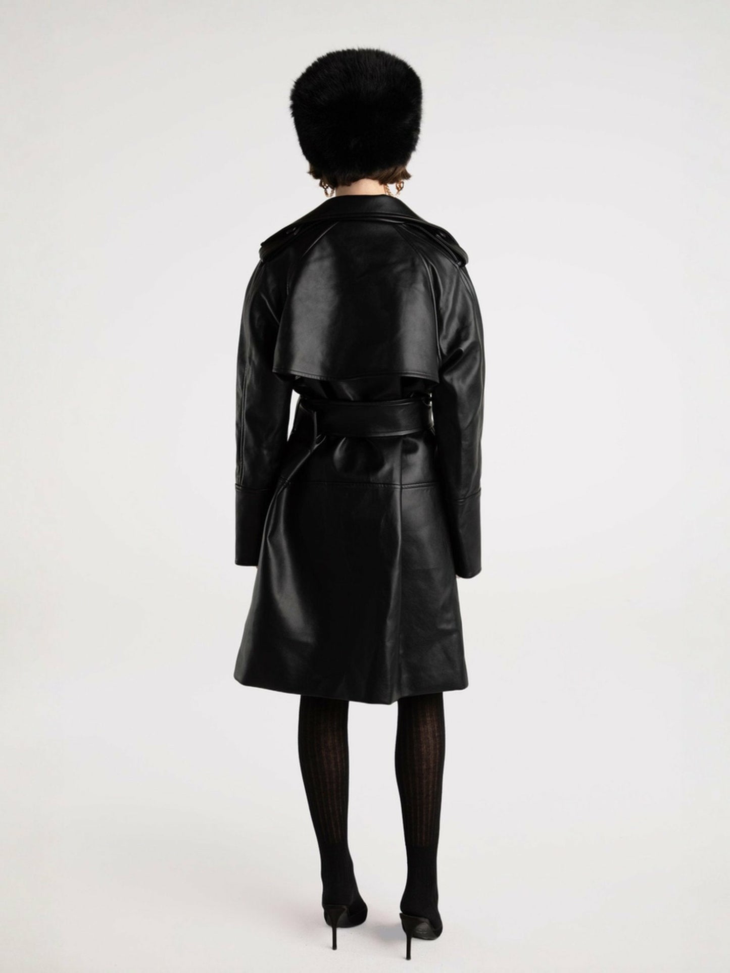 Nana Jacqueline Keira Leather Trench Coat: Black Trench Coat for Date Night Black