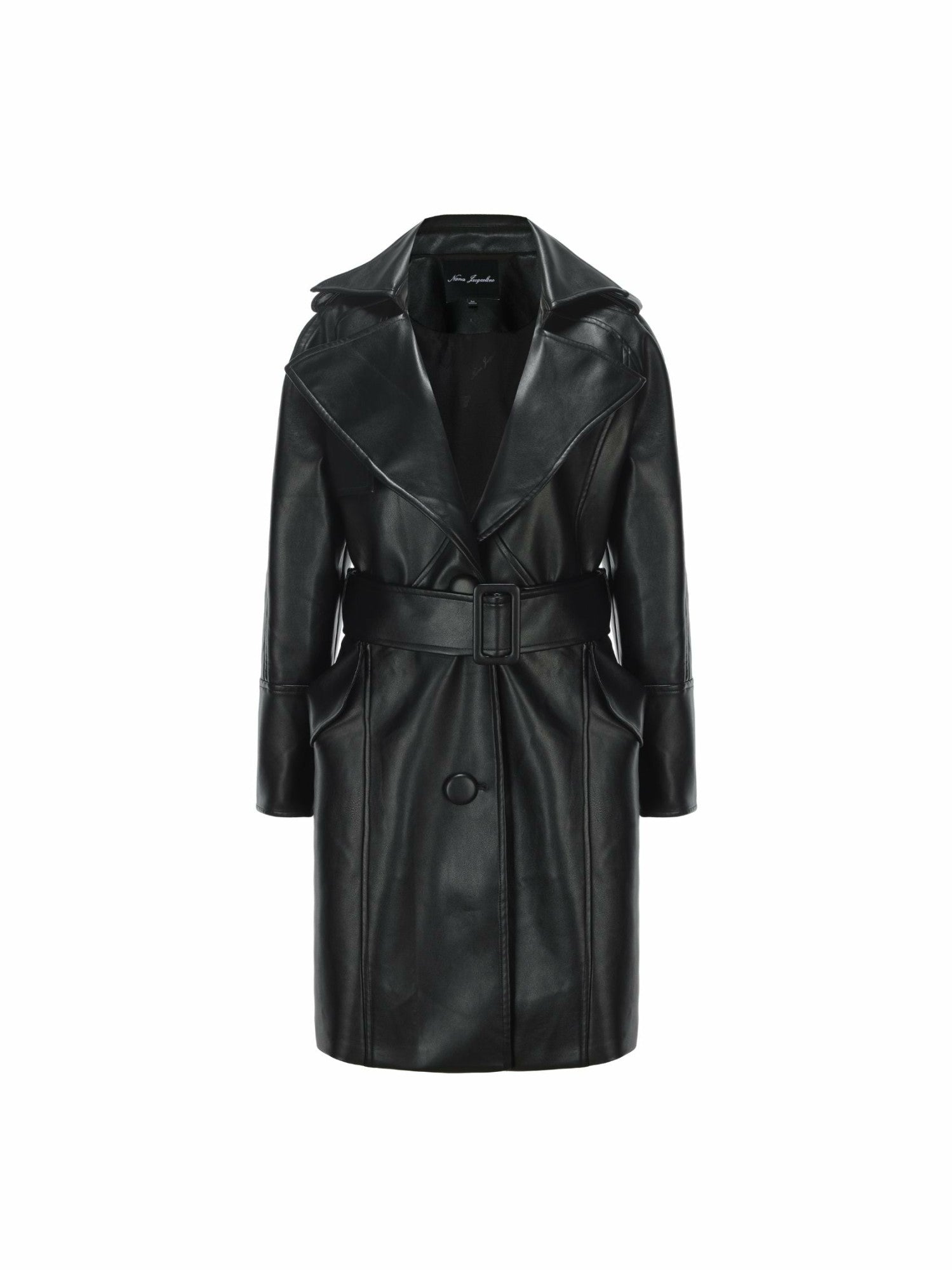 Nana Jacqueline Keira Leather Trench Coat: Black Trench Coat for Date Night Black