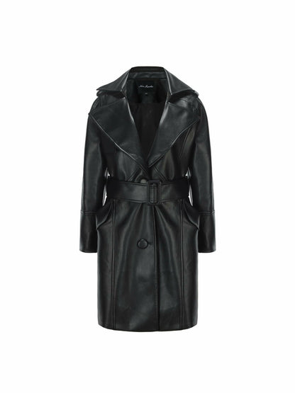 Nana Jacqueline Keira Leather Trench Coat: Black Trench Coat for Date Night Black