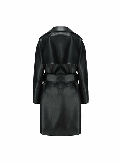 Nana Jacqueline Keira Leather Trench Coat: Black Trench Coat for Date Night Black