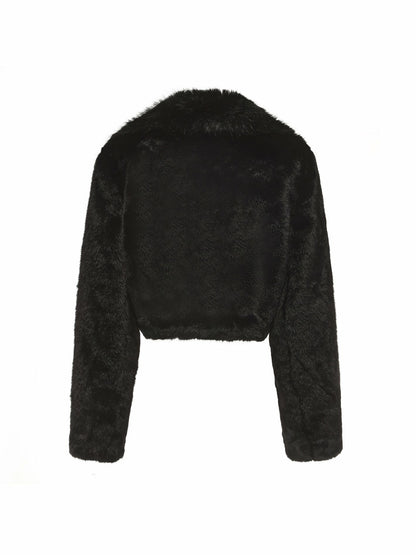 Nana Jacqueline Mara Fur Coat: Black Fur Coat for Cocktail Party Black