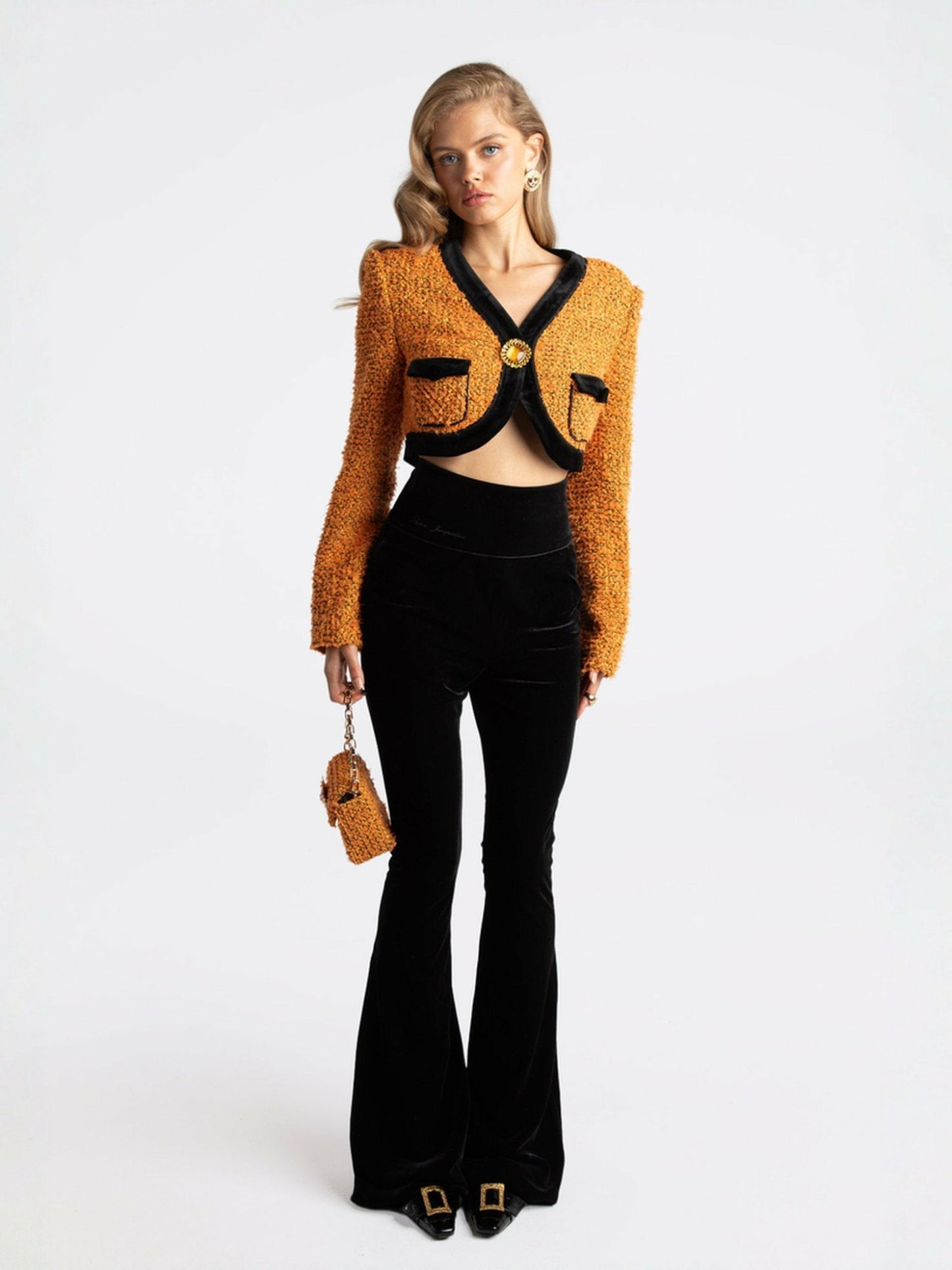 Nana Jacqueline Miranda Crop Jacket: Yellow Crop Jacket for Date Night Yellow