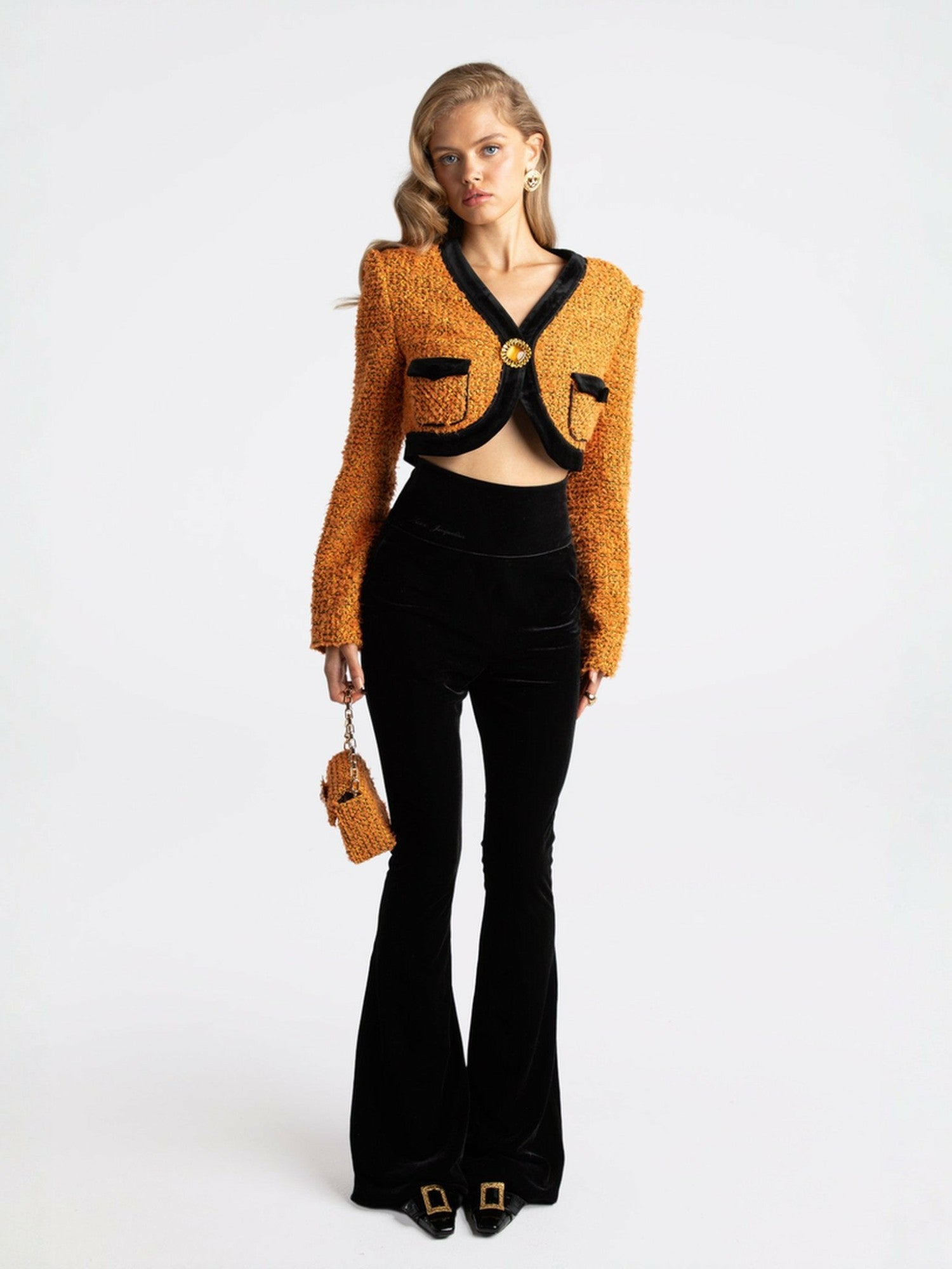 Nana Jacqueline Miranda Crop Jacket: Yellow Crop Jacket for Date Night Yellow