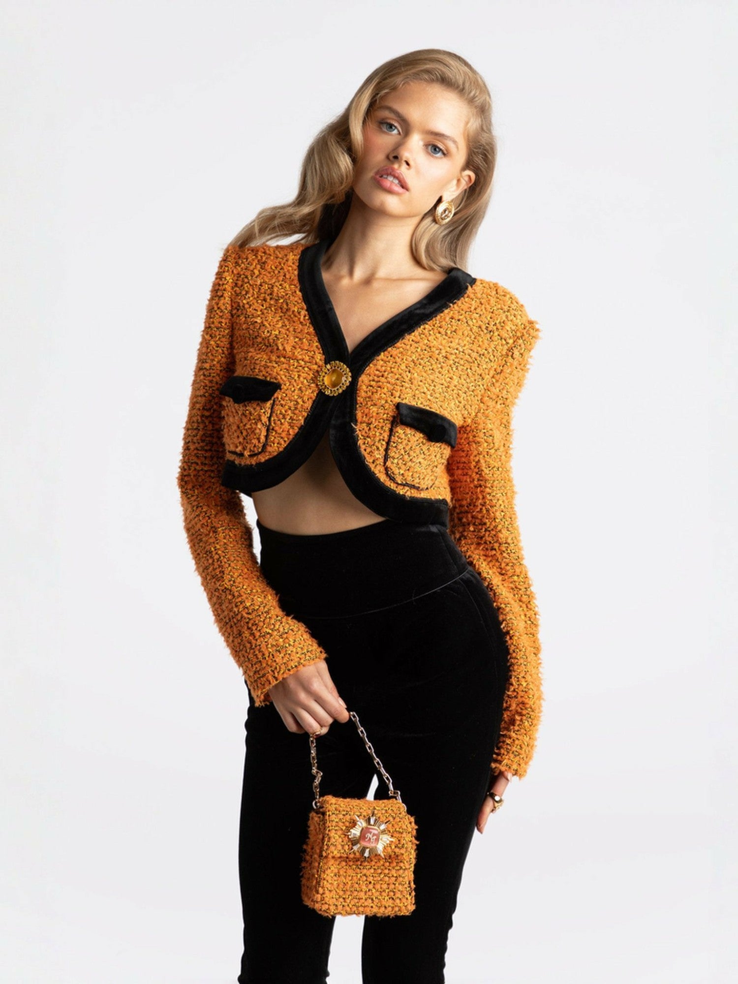 Nana Jacqueline Miranda Crop Jacket: Yellow Crop Jacket for Date Night Yellow