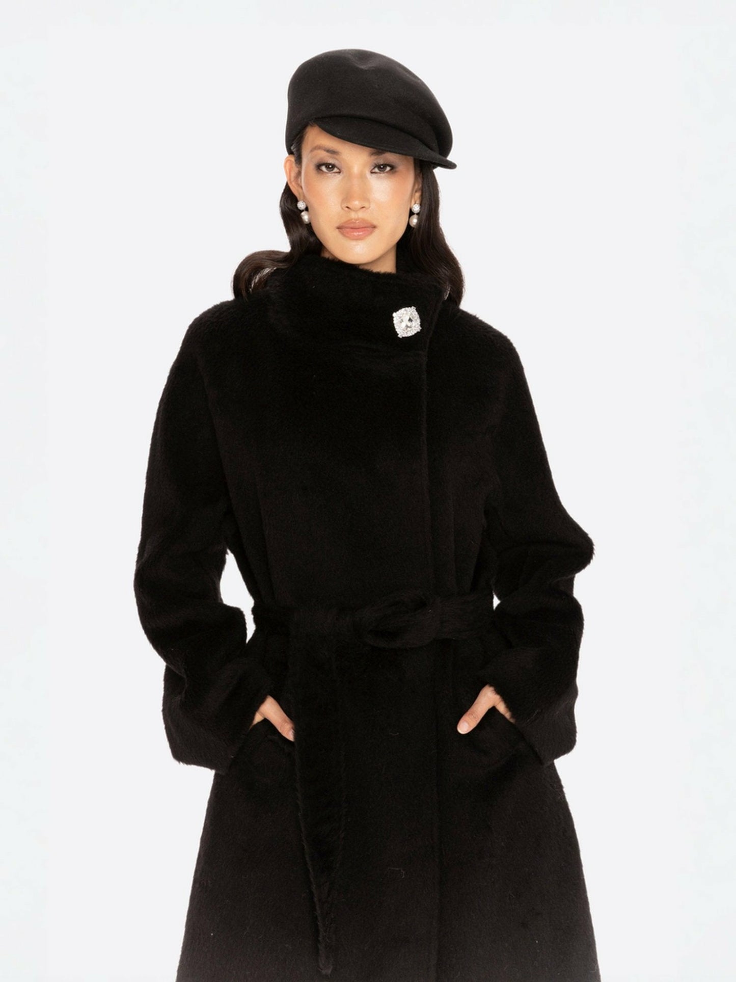 Nana Jacqueline Audrey Long Coat: Black Long Coat for Winter Events Black