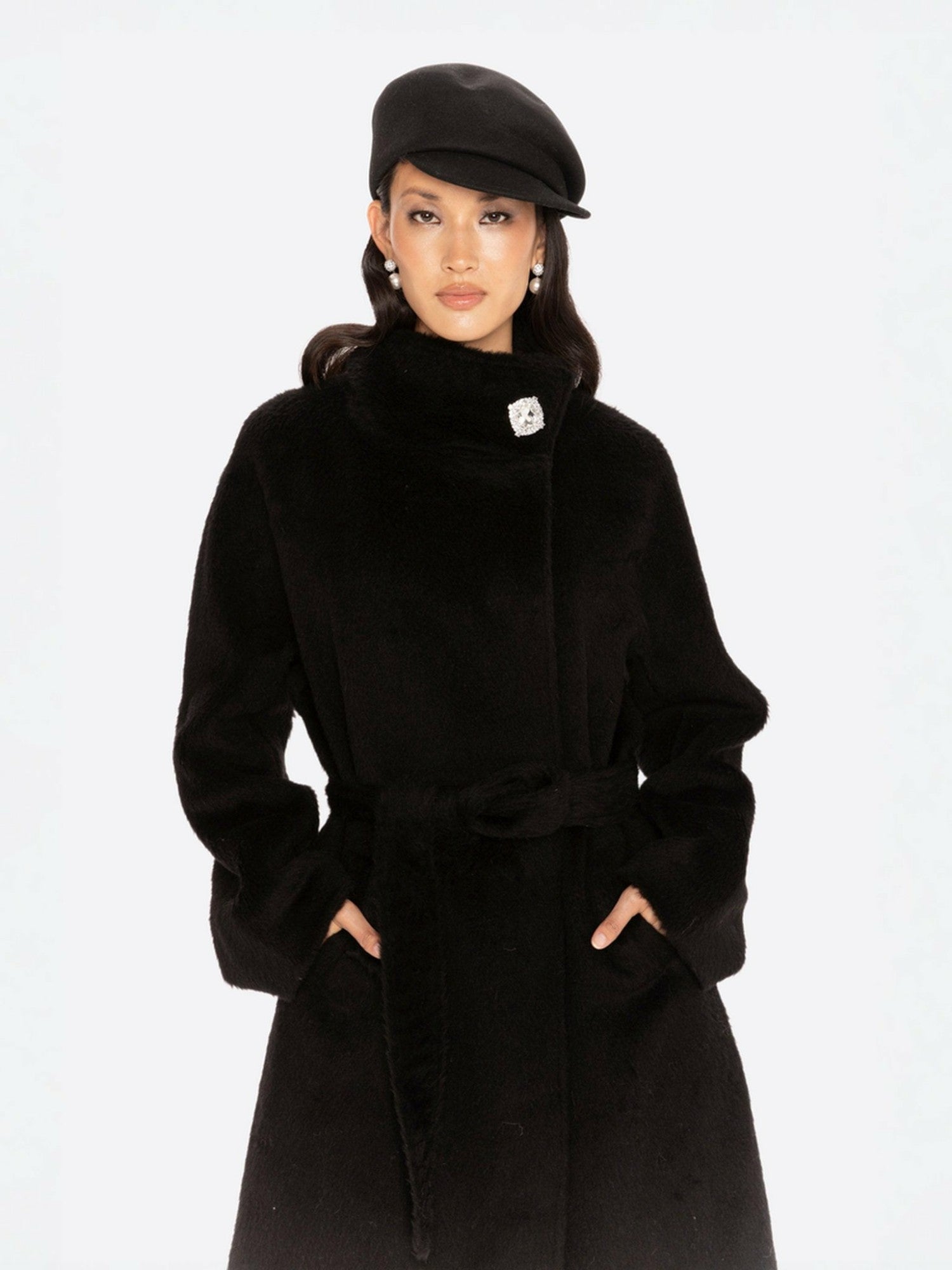 Nana Jacqueline Audrey Long Coat: Black Long Coat for Winter Events Black