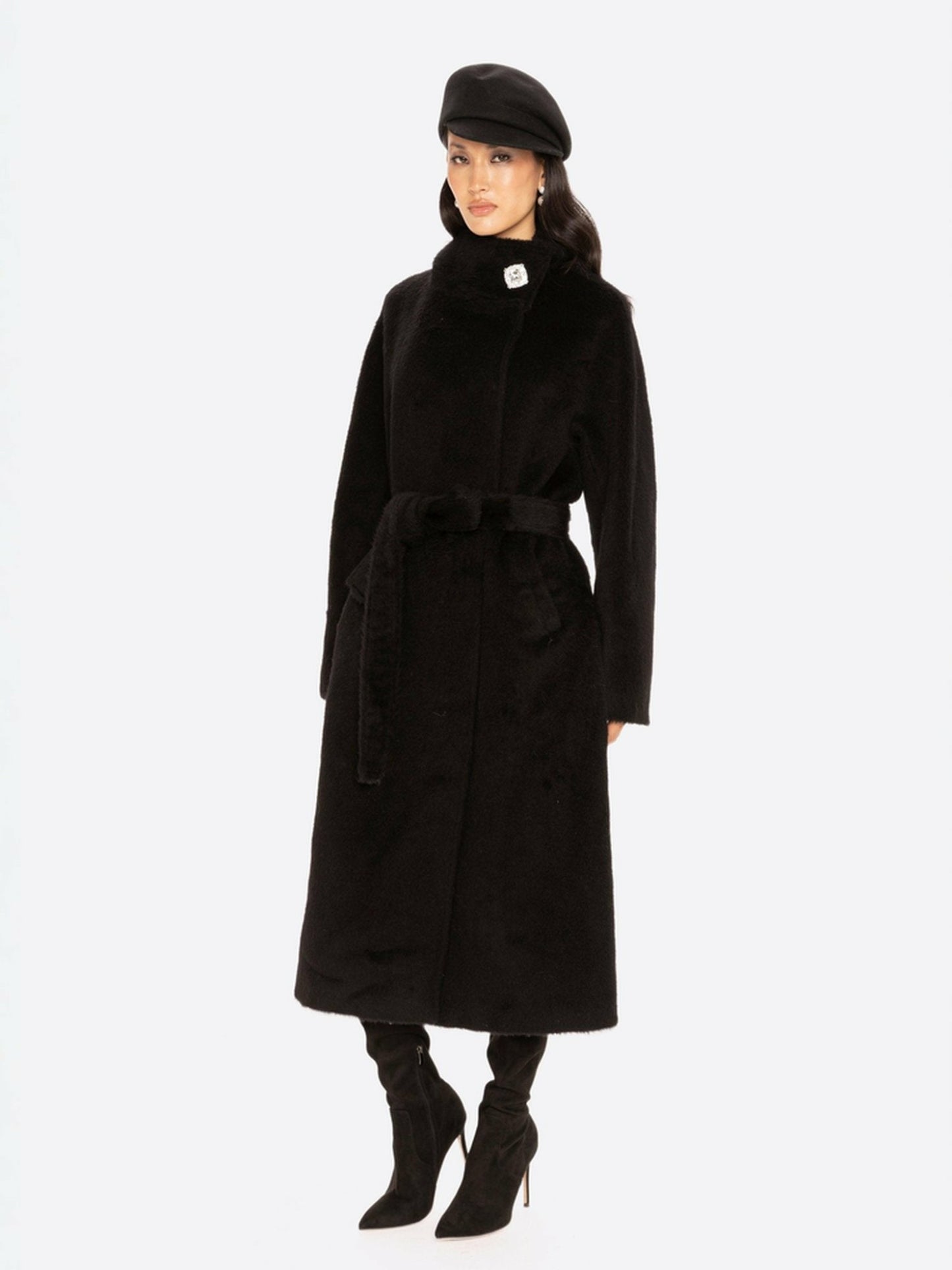 Nana Jacqueline Audrey Long Coat: Black Long Coat for Winter Events Black