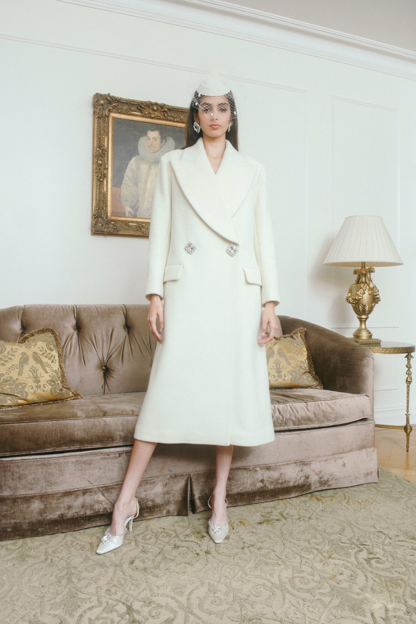 Nana Jacqueline Gabriella Coat: White Coat for Winter Bridal Shower White