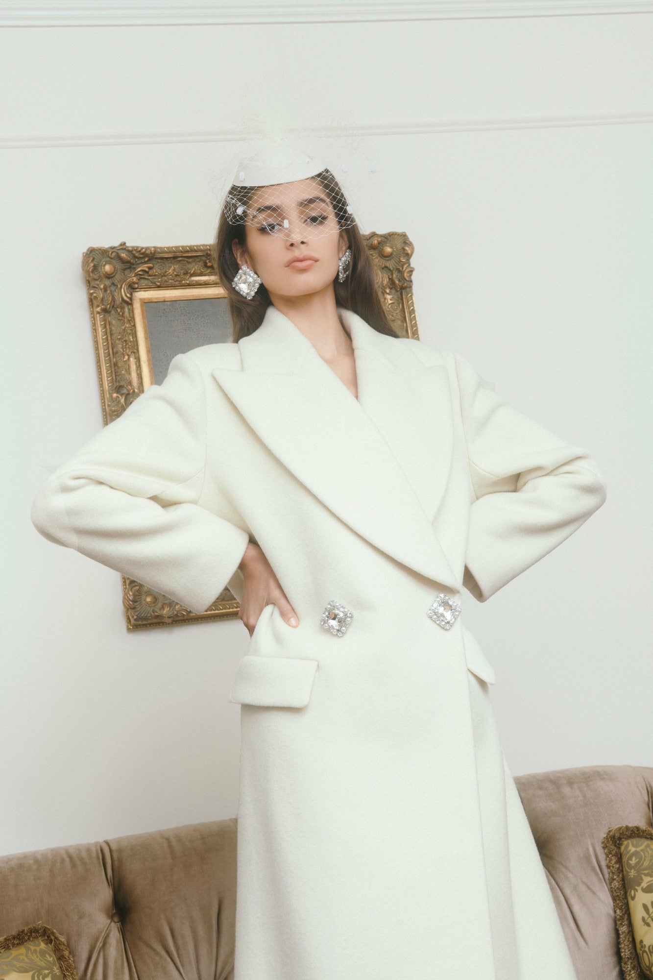Nana Jacqueline Gabriella Coat: White Coat for Winter Bridal Shower White