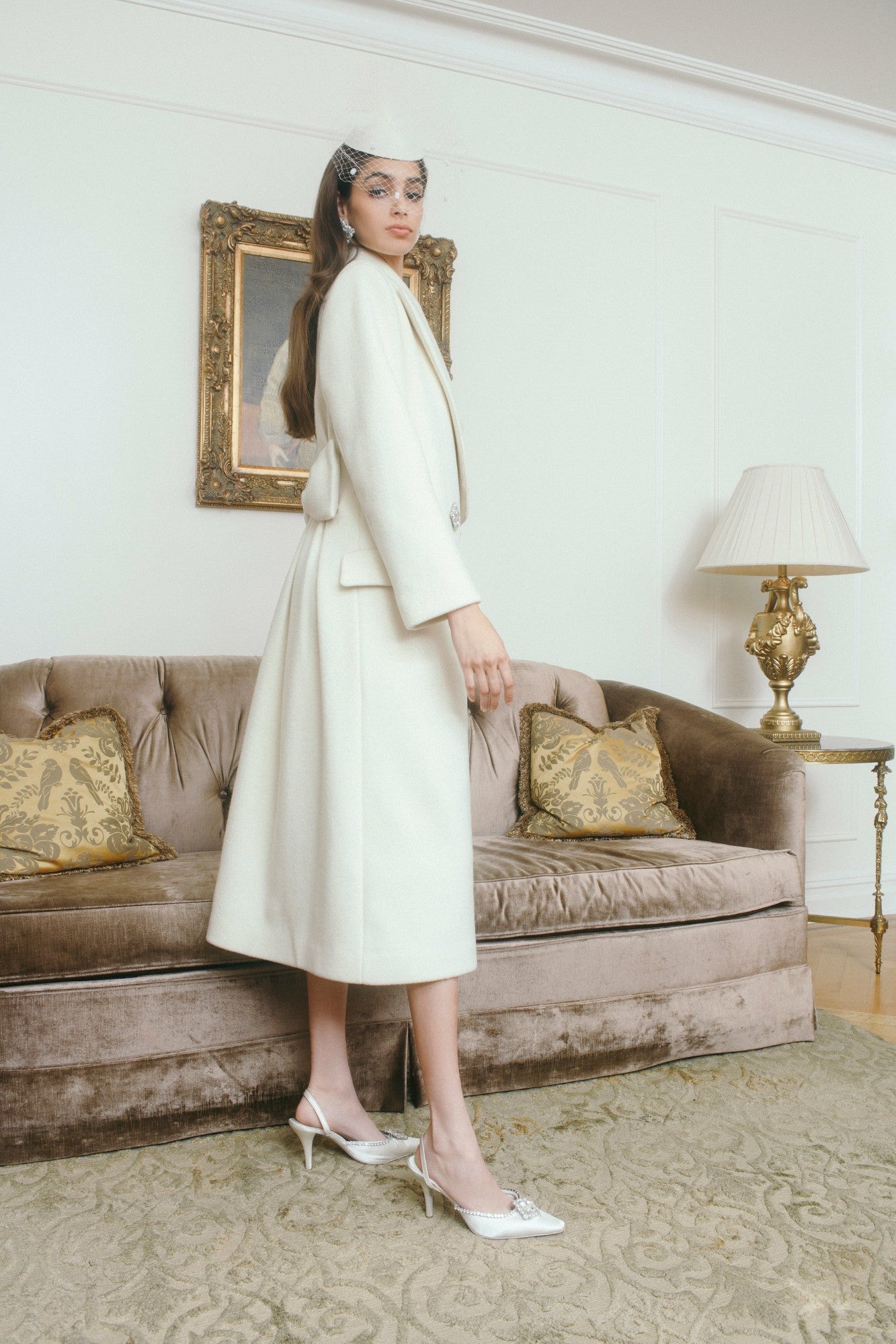 Nana Jacqueline Gabriella Coat: White Coat for Winter Bridal Shower White