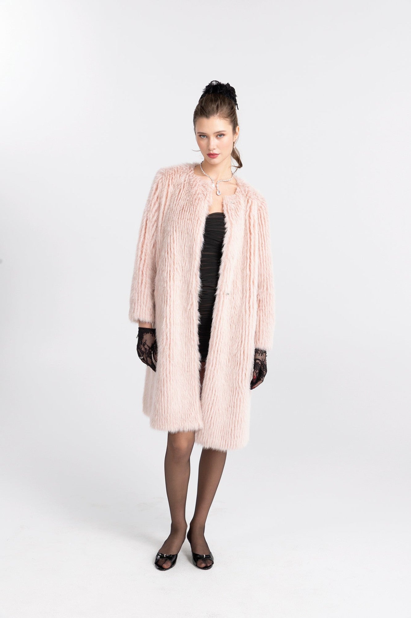 Nana Jacqueline J’adore Faux Fur Long Coat: Pink Long Coat for Winter Party Pink